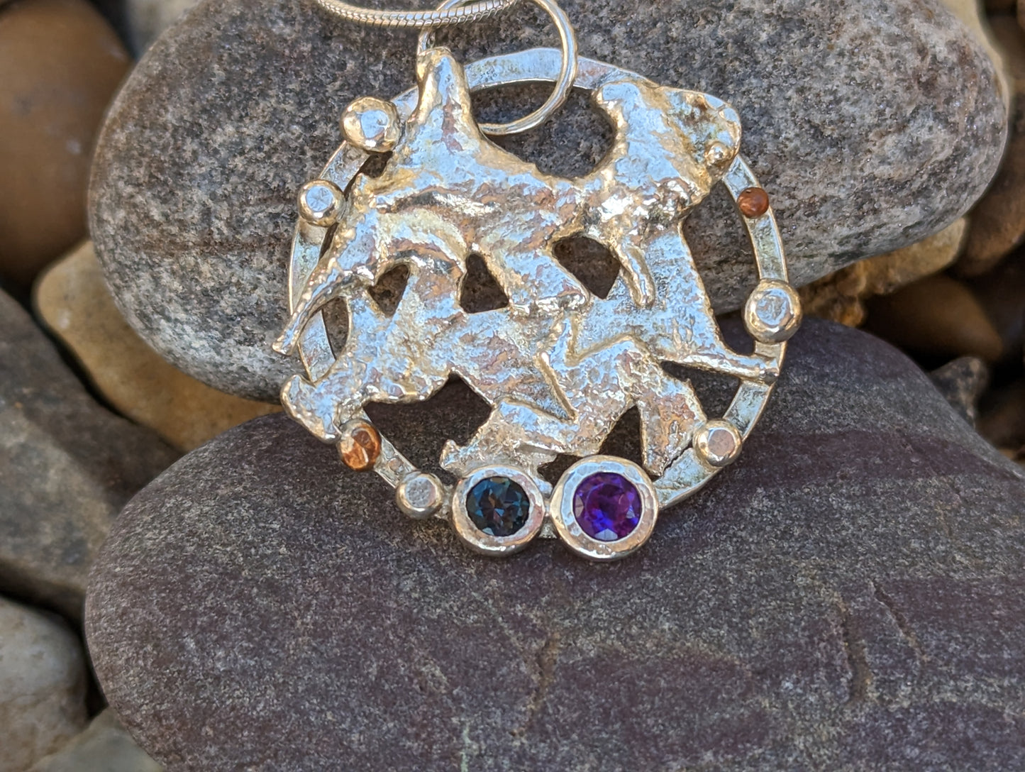 London blue Topaz and Amethyst Sterling Silver Large Pendant