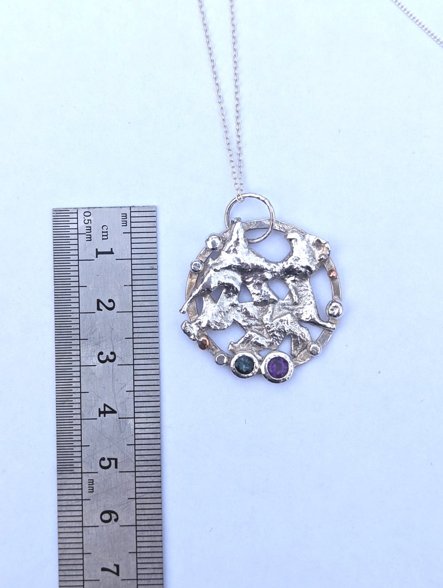 London blue Topaz and Amethyst Sterling Silver Large Pendant