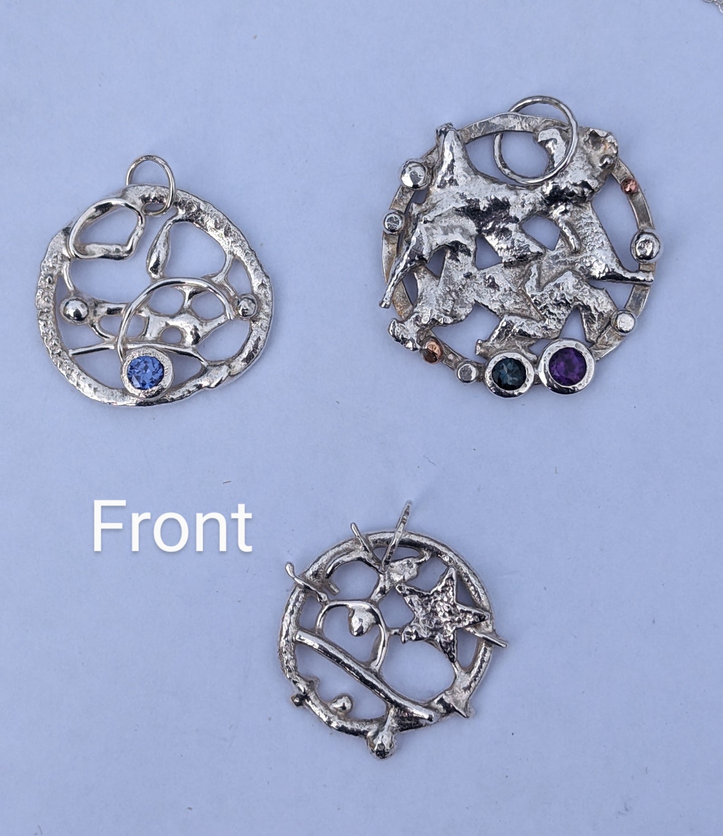London blue Topaz and Amethyst Sterling Silver Large Pendant