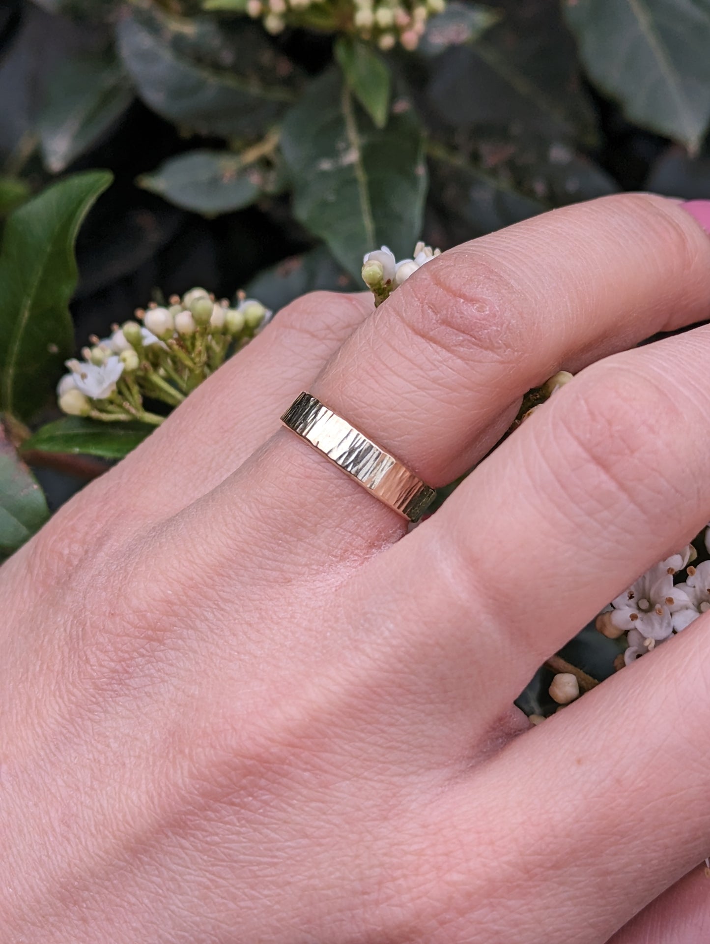 Handmade 9ct Gold Textured Wedding Ring 3.5mm wide
