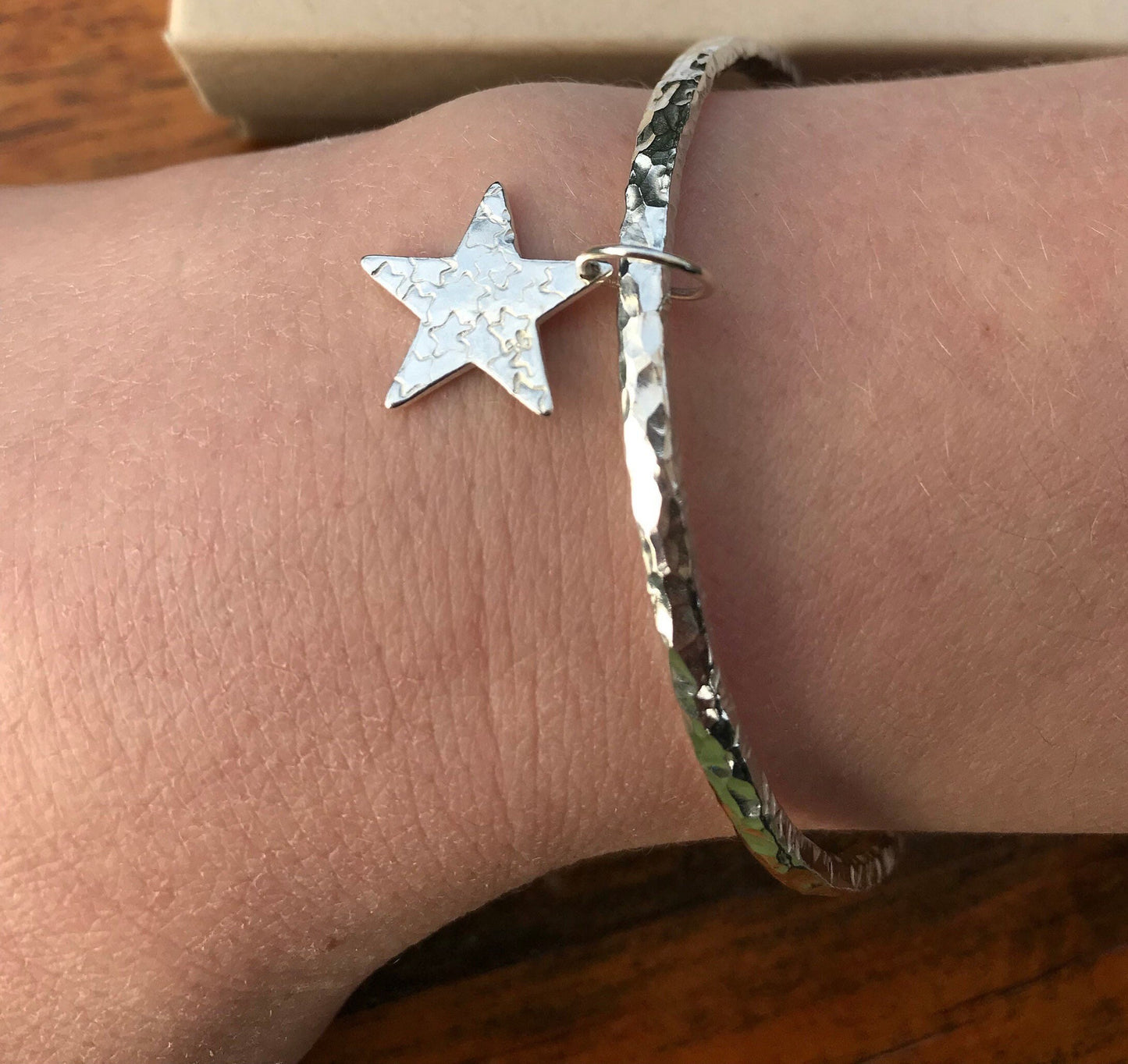 Handmade Hammered Silver Bangle with Personalised charms