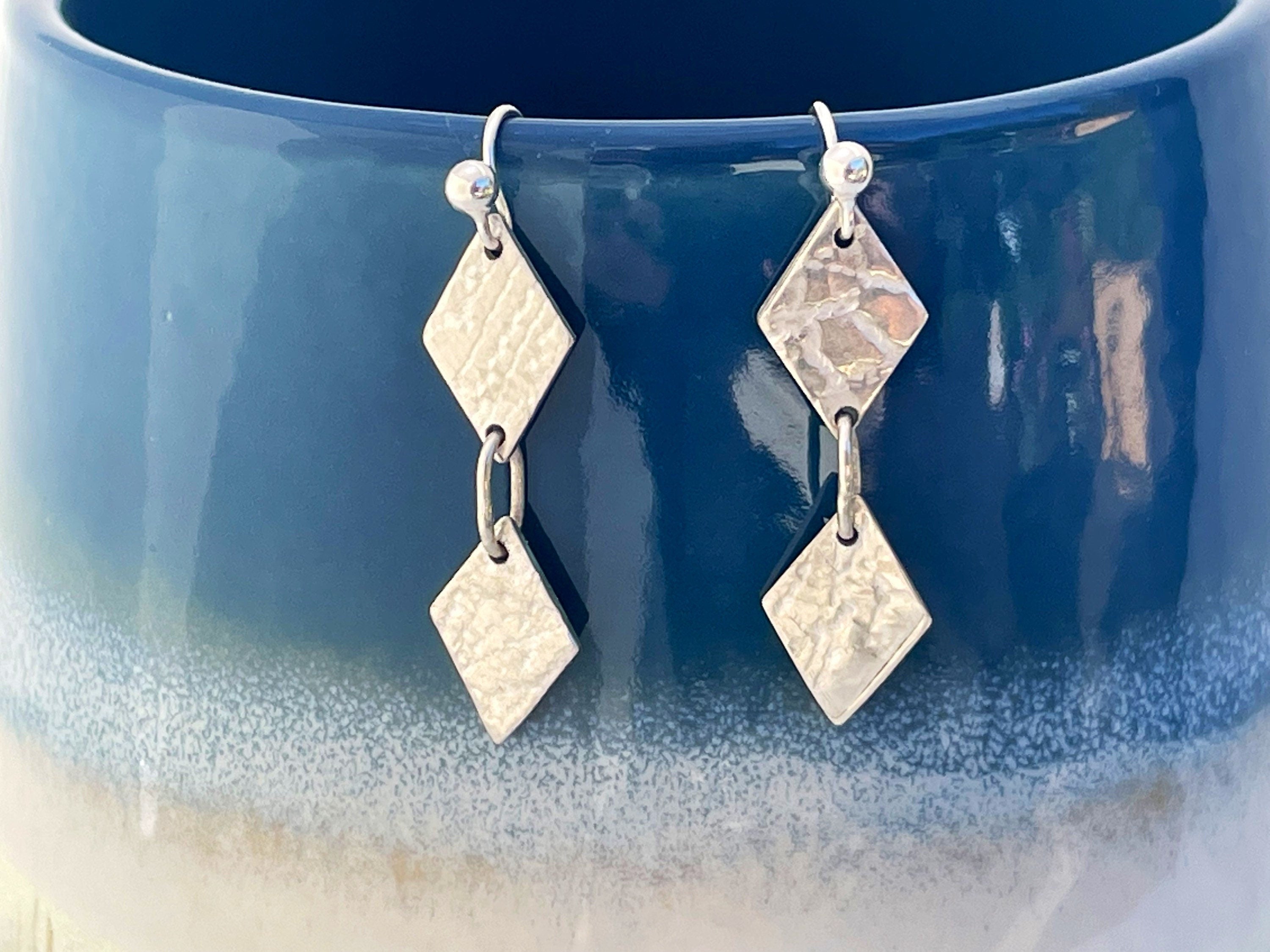 Handmade textured geometric drop earrings. Grace Barlow Jewellery