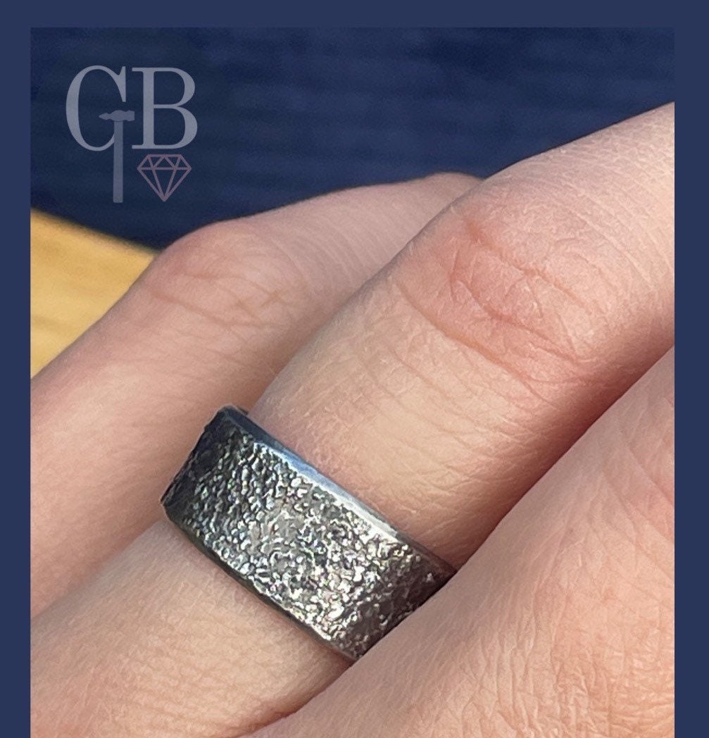 Unisex handmade wedding band- Textured, reticulated Silver. One of a kind, Hallmarked by the Birmingham Assay Office