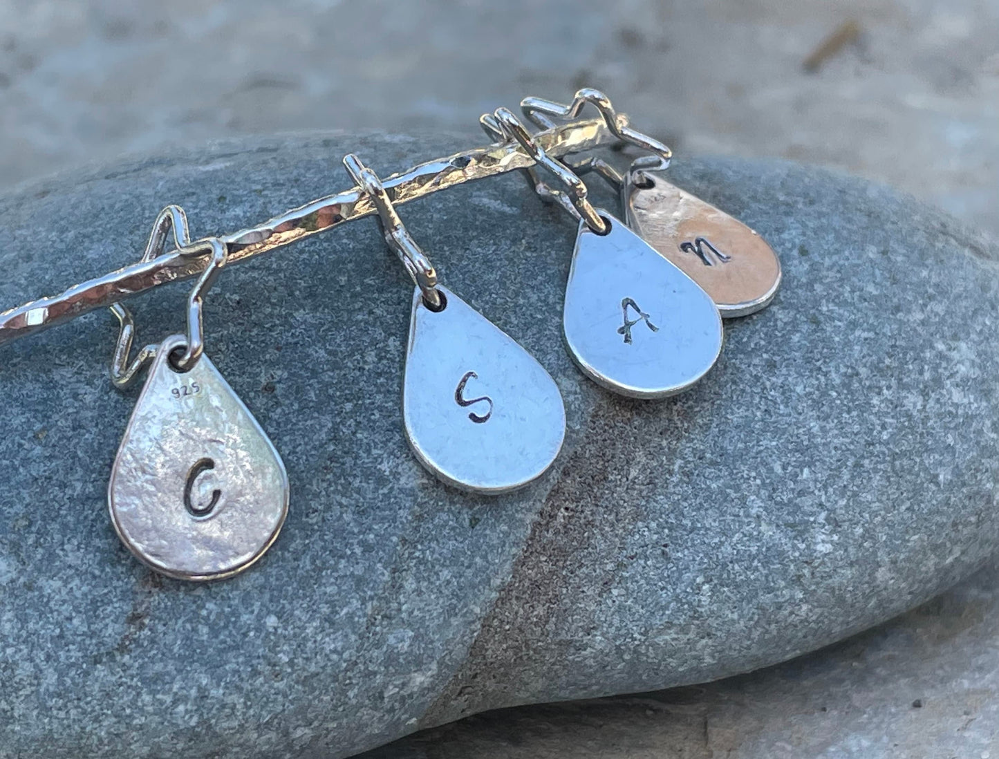 Handmade Hammered Silver Bangle with Personalised charms