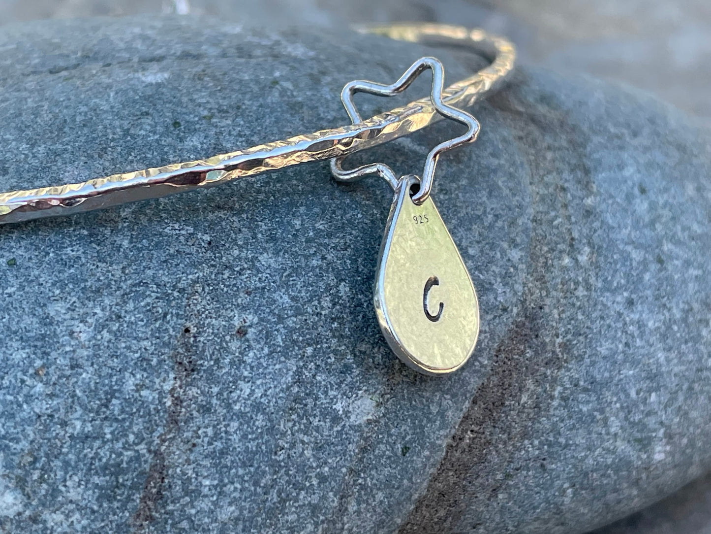 Handmade Hammered Silver Bangle with Personalised charms