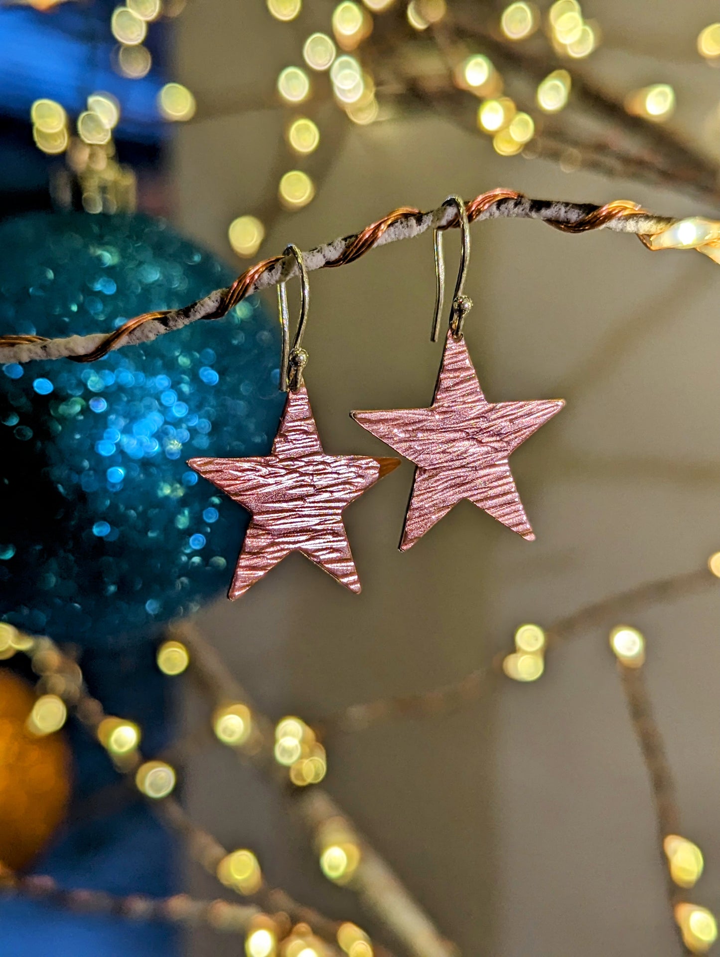 Christmas star earrings- Copper and sterling silver