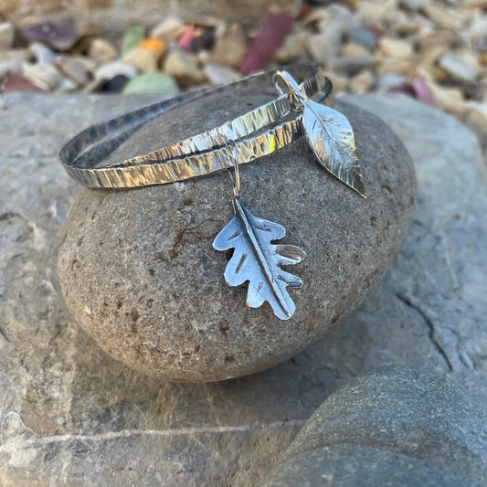 Nature Inspired Sterling Silver Bangle- Personalised Hidden message