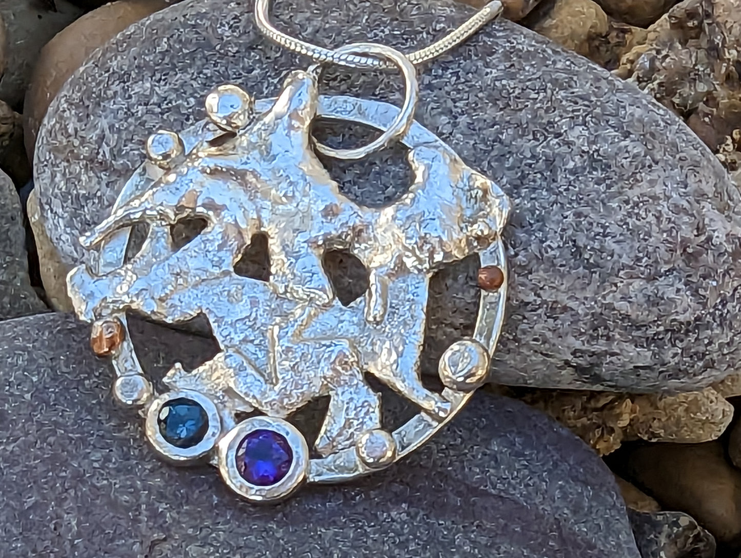 London blue Topaz and Amethyst Sterling Silver Large Pendant