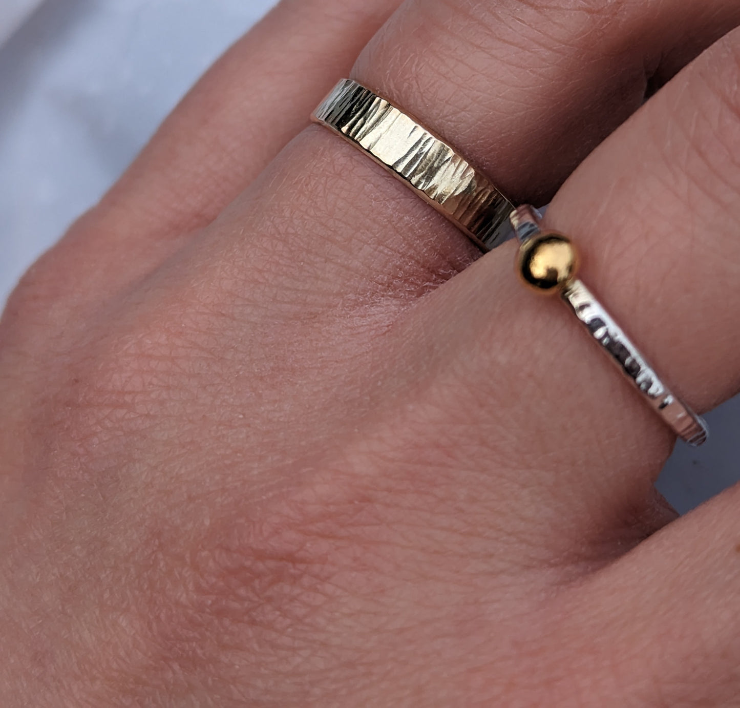 Handmade 9ct Gold Textured Wedding Ring 3.5mm wide