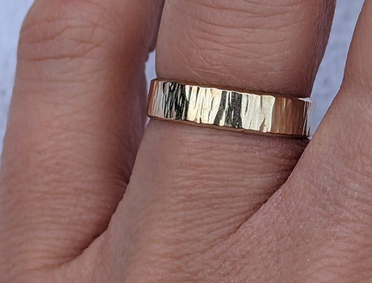 Handmade 9ct Gold Textured Wedding Ring 3.5mm wide