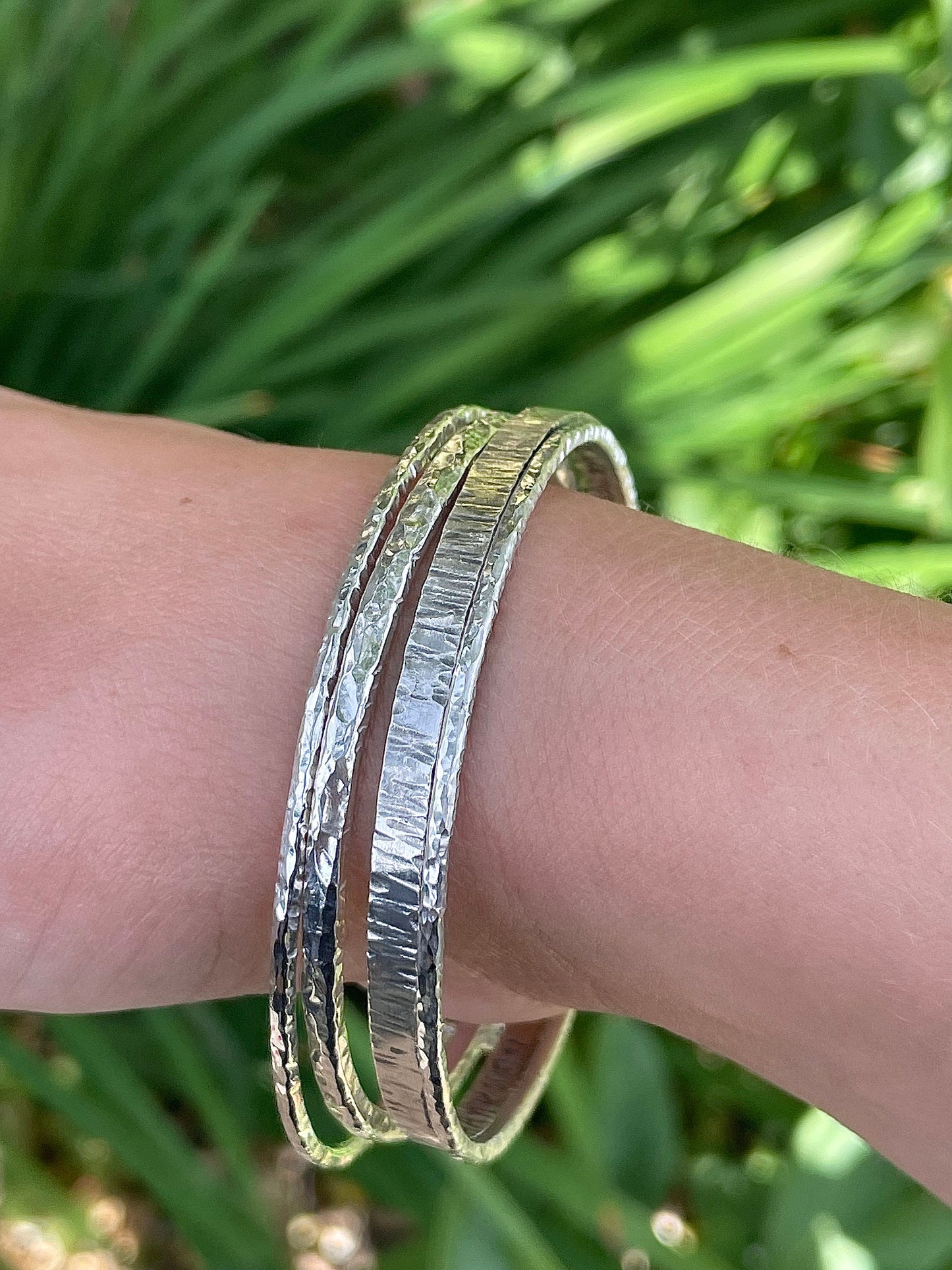 Handmade Sterling Silver Hammered Stacking Bangles