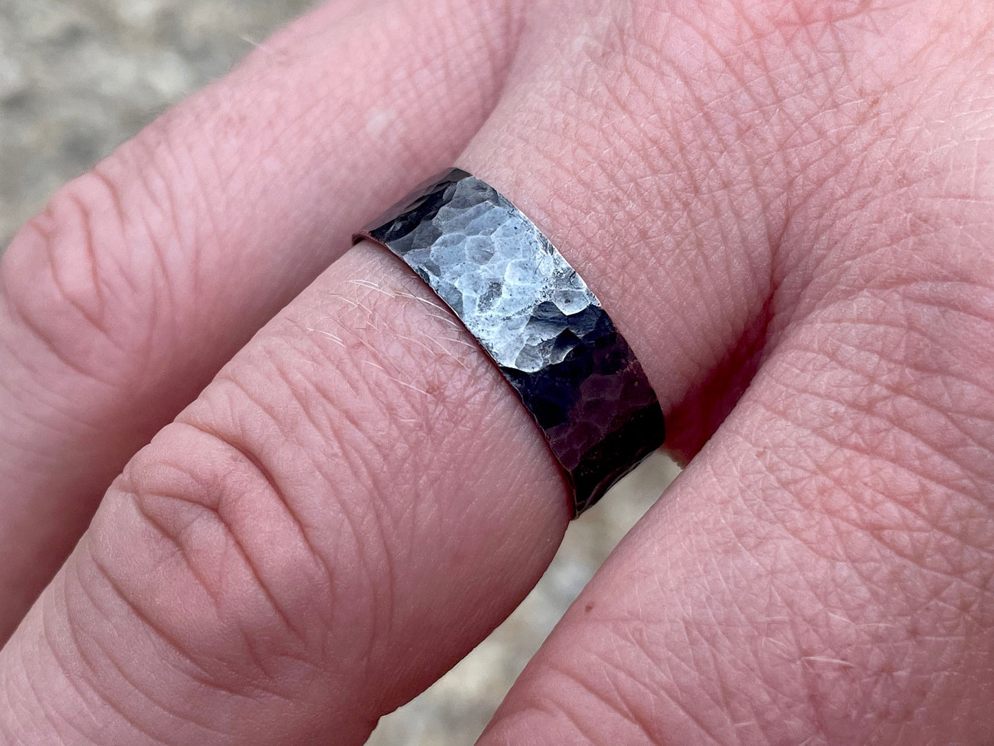 Sterling Silver .925 Men’s Ring-Oxidised solid black-Handmade-Hammered Finish- Alternative Wedding Ring
