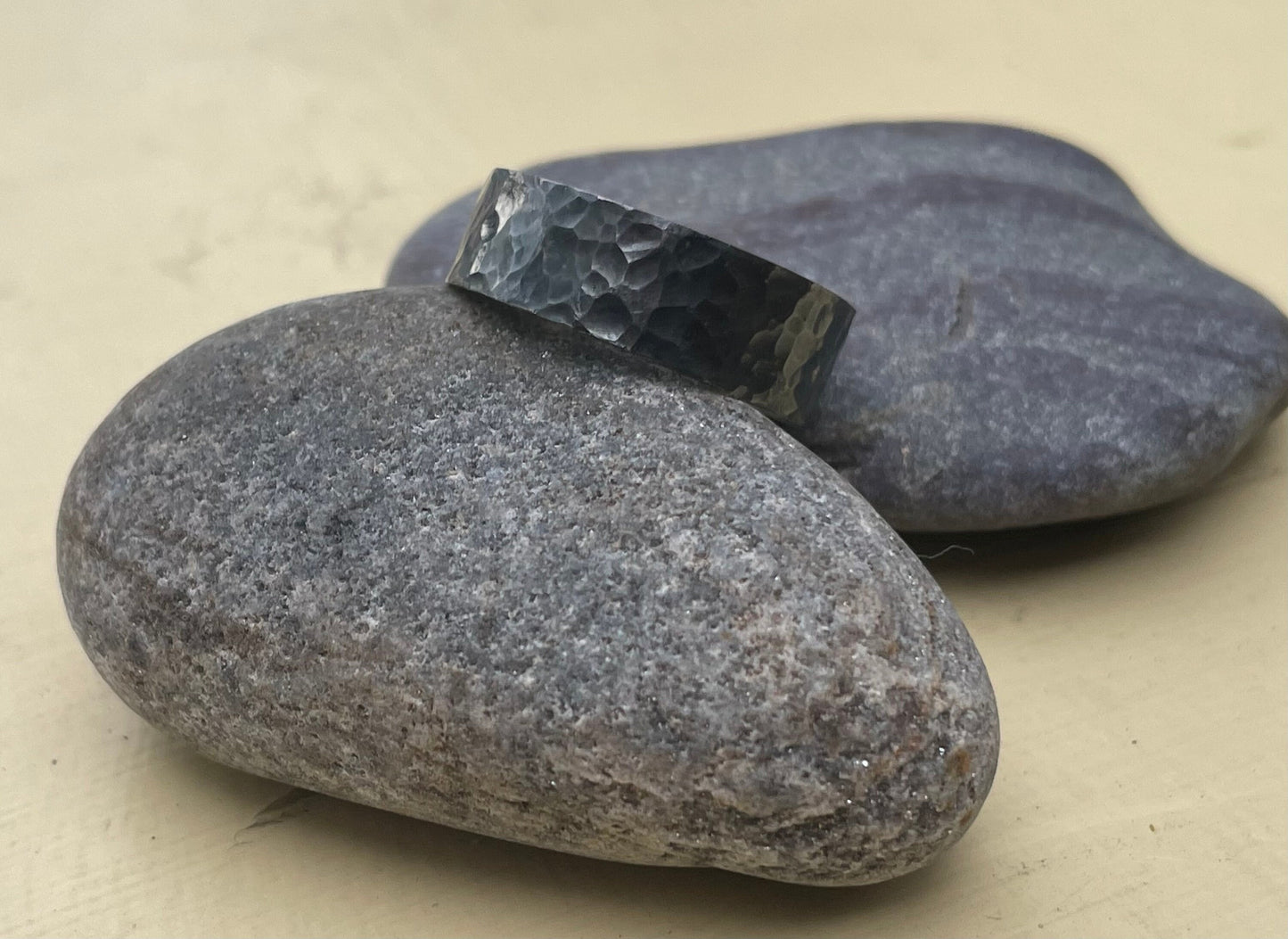 Sterling Silver .925 Men’s Ring-Oxidised solid black-Handmade-Hammered Finish- Alternative Wedding Ring