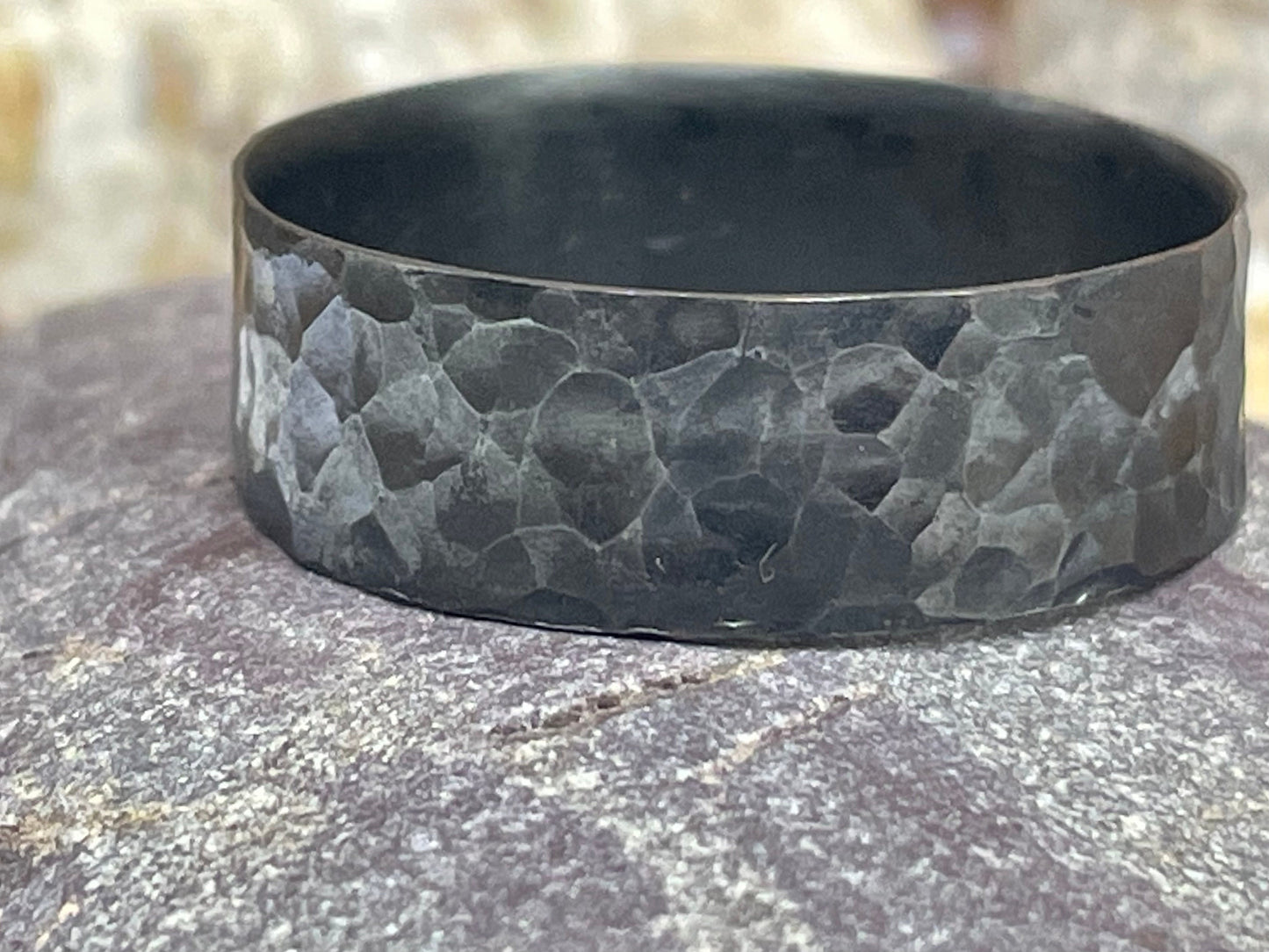 Sterling Silver .925 Men’s Ring-Oxidised solid black-Handmade-Hammered Finish- Alternative Wedding Ring