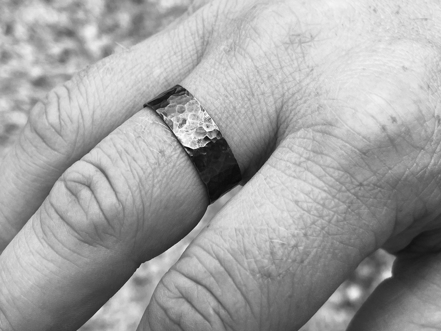 Sterling Silver .925 Men’s Ring-Oxidised solid black-Handmade-Hammered Finish- Alternative Wedding Ring
