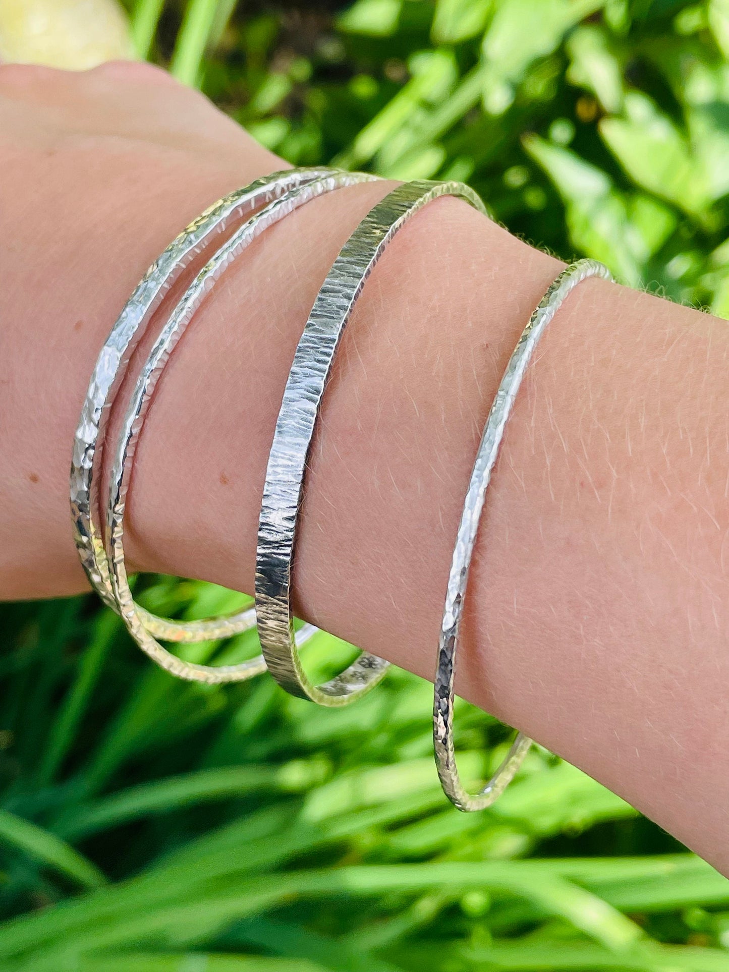 Handmade Sterling Silver Hammered Stacking Bangles