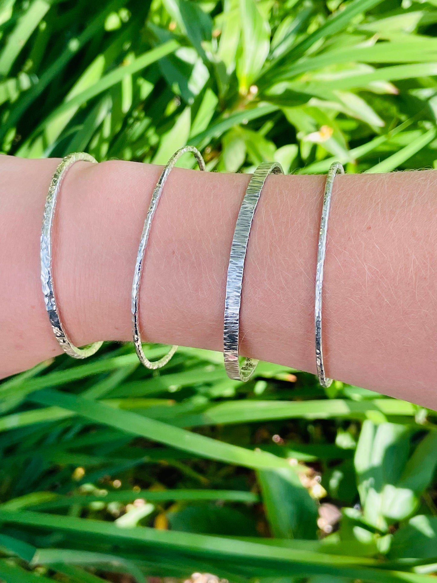 Handmade Sterling Silver Hammered Stacking Bangles