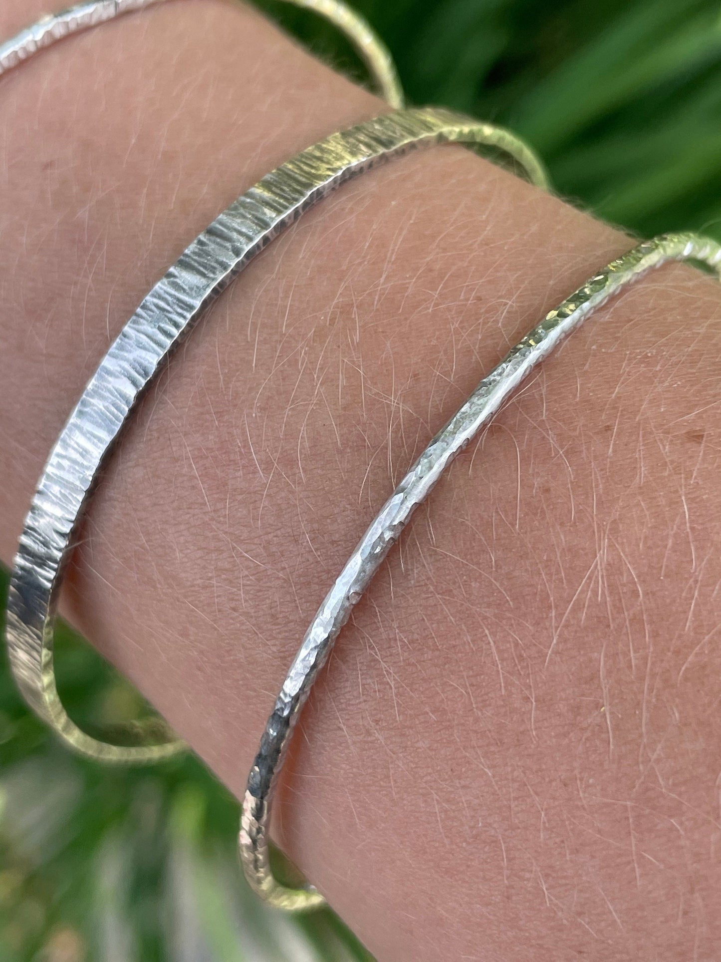 Handmade Sterling Silver Hammered Stacking Bangles