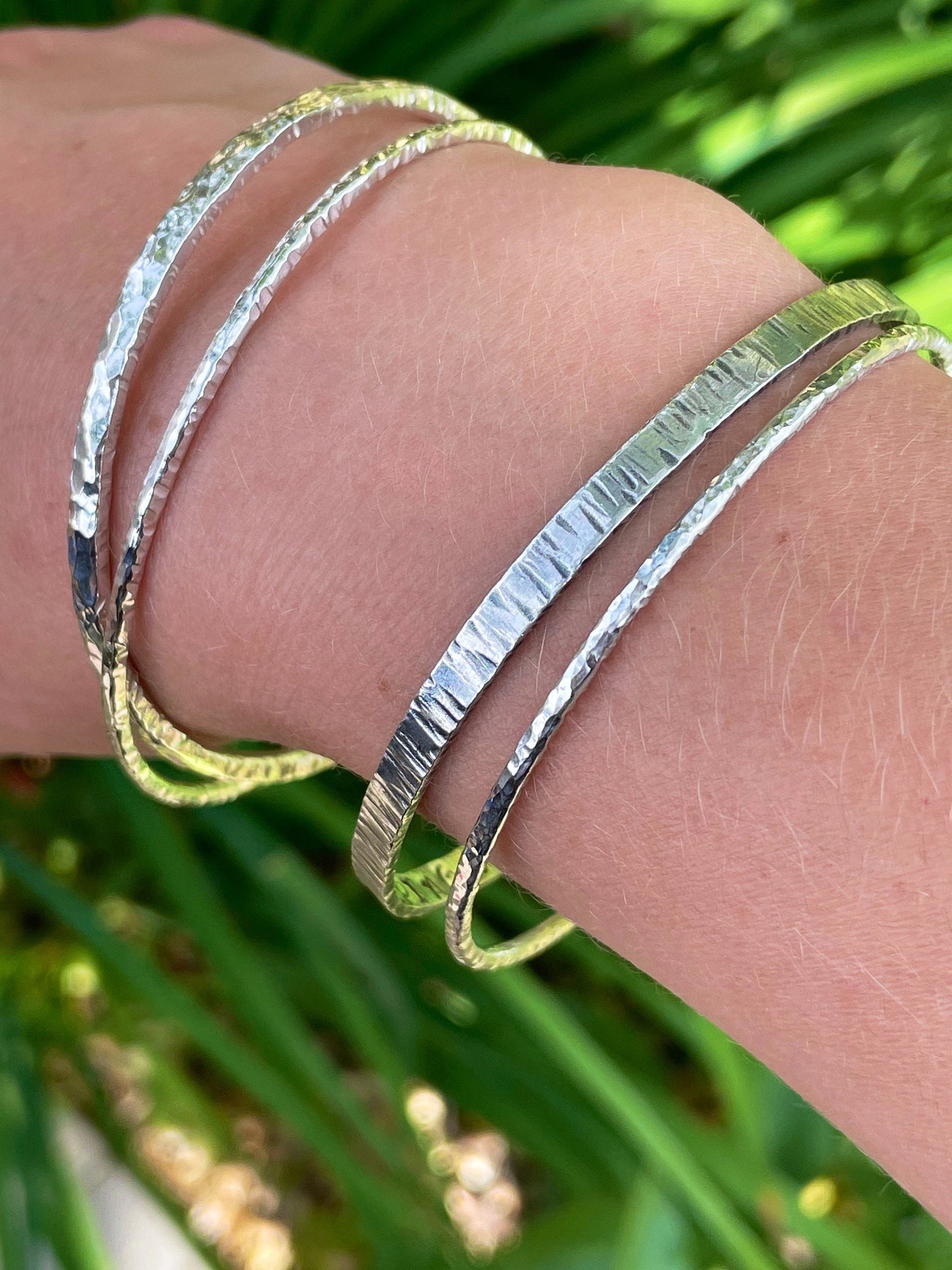 Handmade Sterling Silver Hammered Stacking Bangles