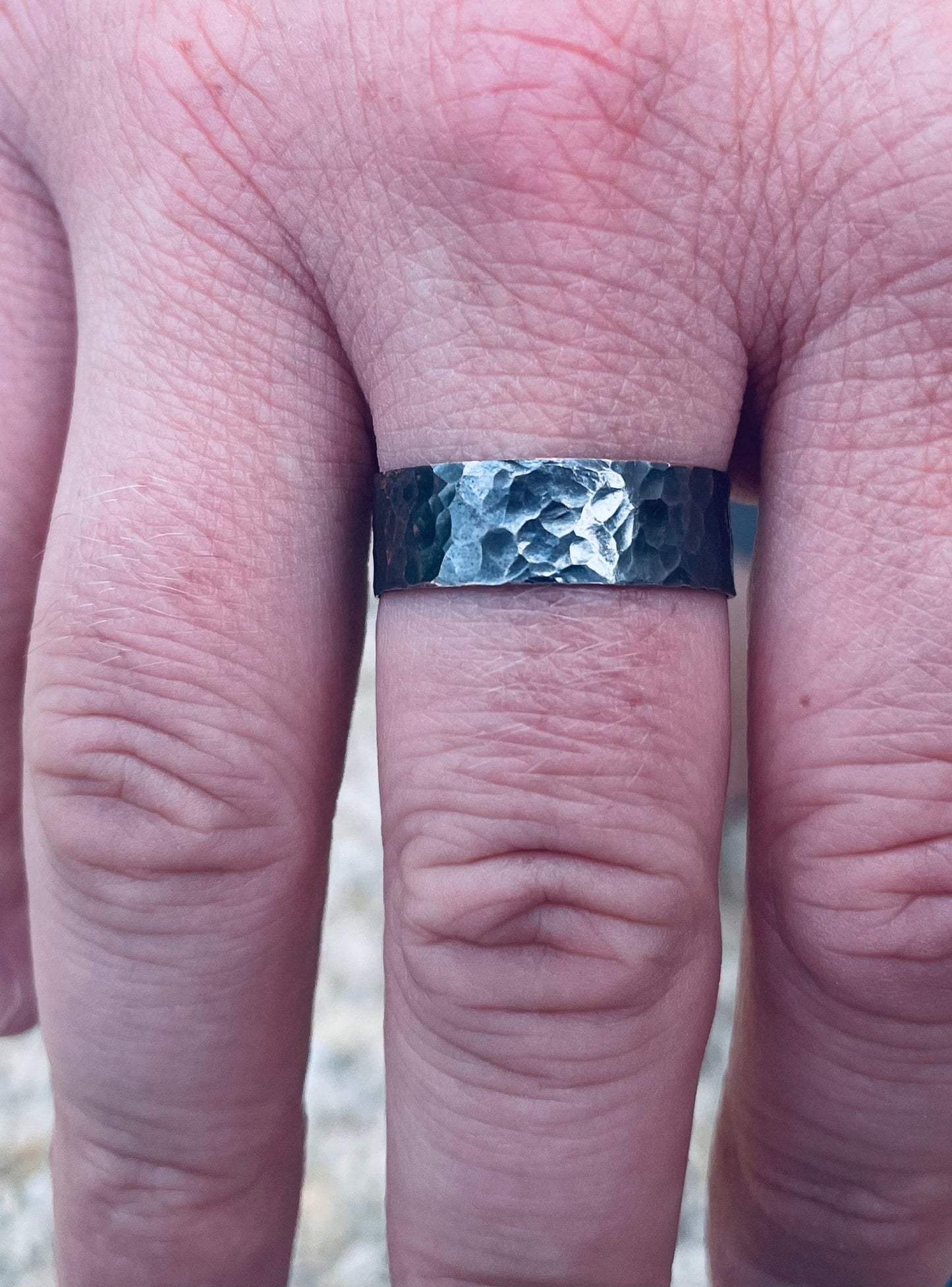 Sterling Silver .925 Men’s Ring-Oxidised solid black-Handmade-Hammered Finish- Alternative Wedding Ring