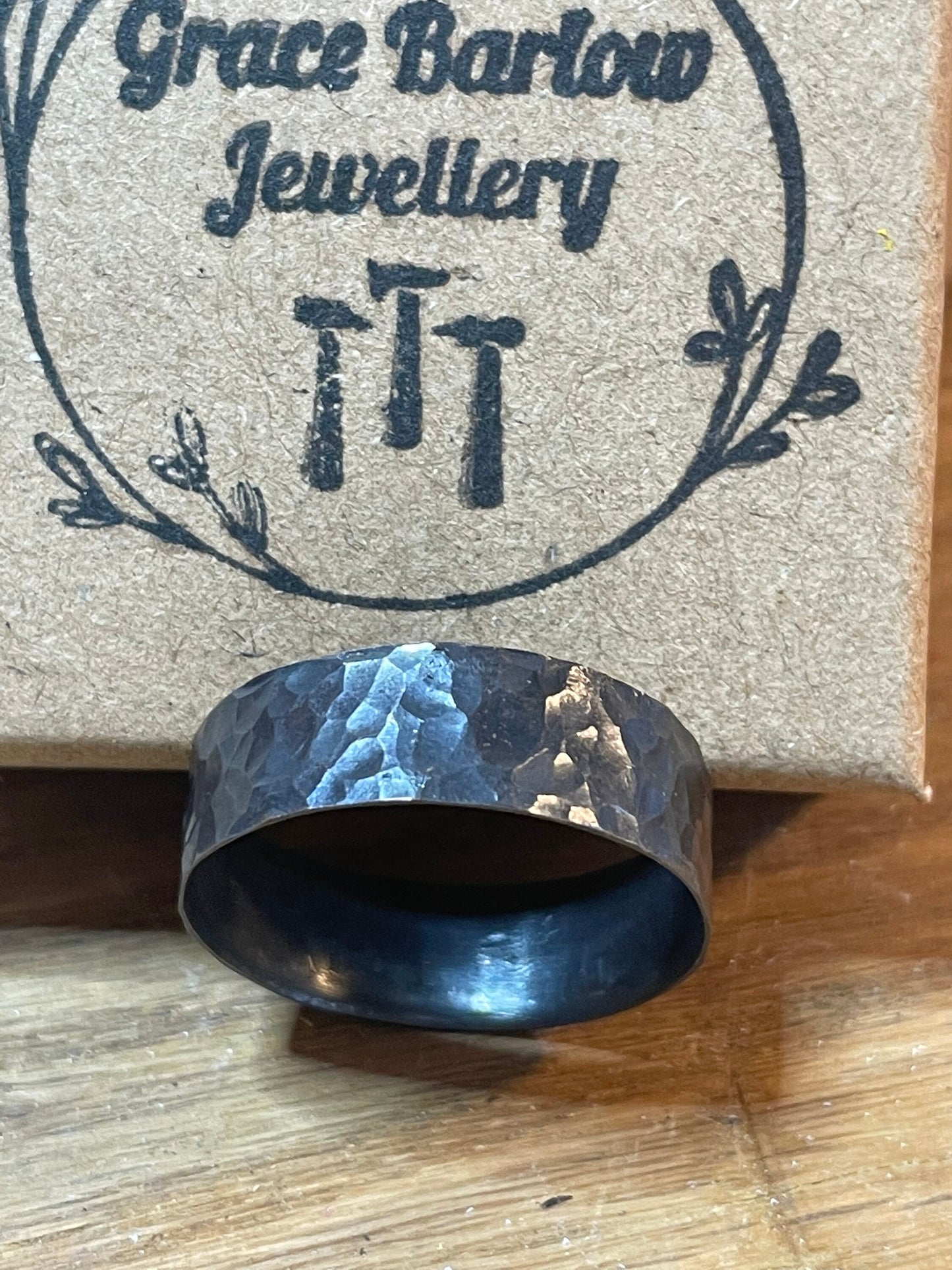 Sterling Silver .925 Men’s Ring-Oxidised solid black-Handmade-Hammered Finish- Alternative Wedding Ring