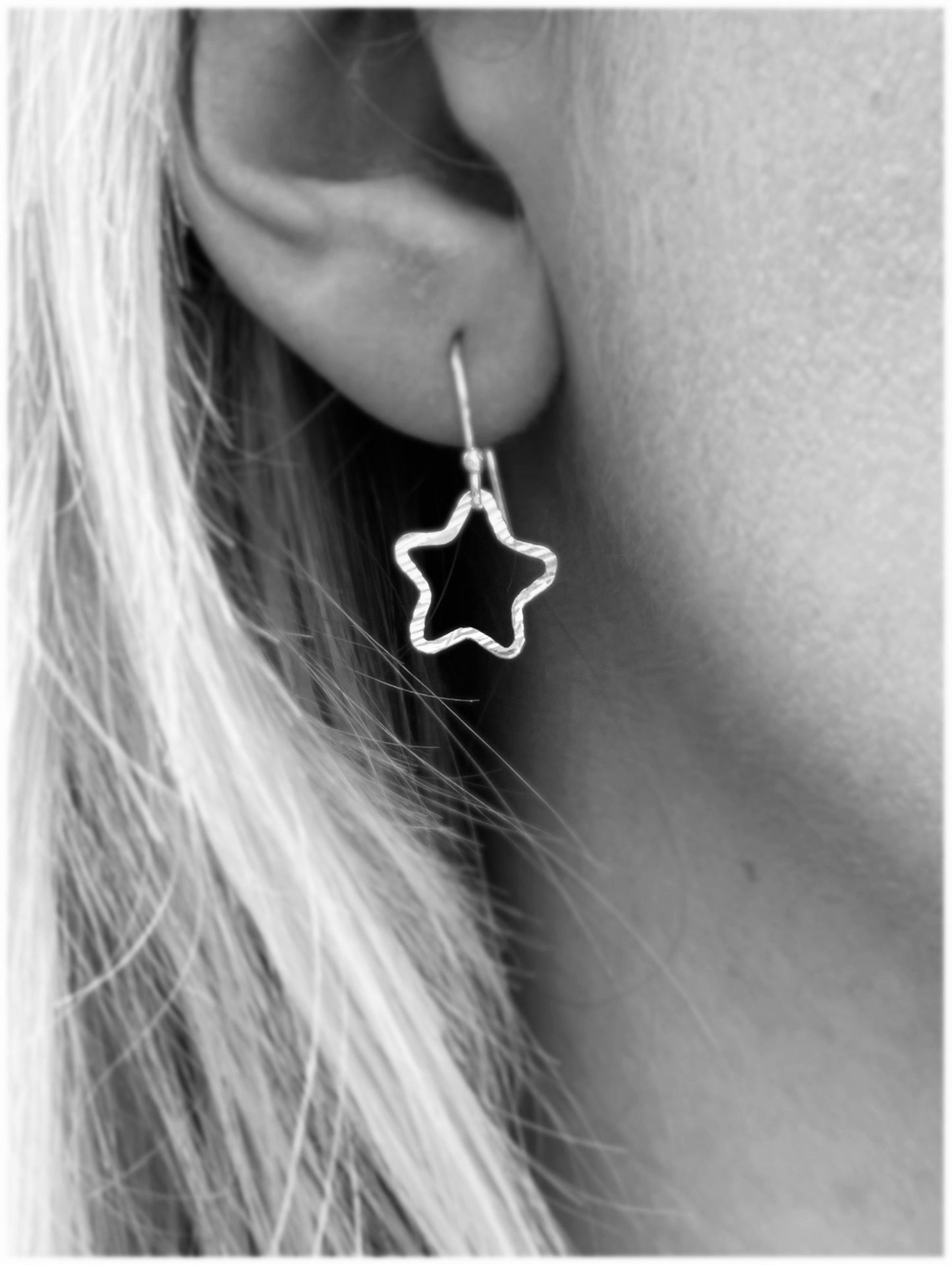 Sterling Silver textured  Star Drop Earrings