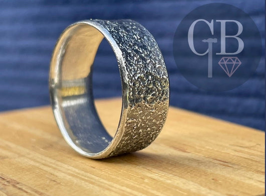 Unisex handmade wedding band- Textured, reticulated Silver. One of a kind, Hallmarked by the Birmingham Assay Office