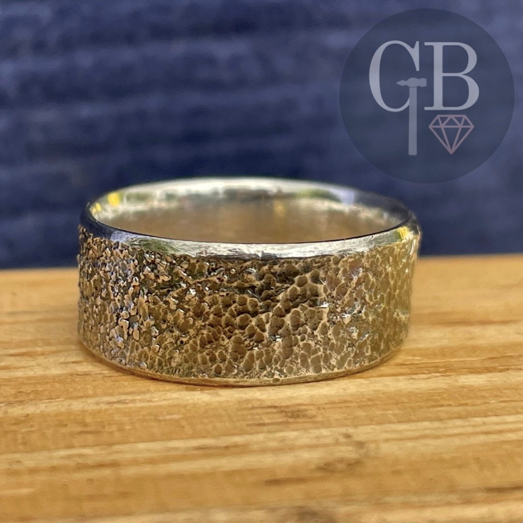 Unisex handmade wedding band- Textured, reticulated Silver. One of a kind, Hallmarked by the Birmingham Assay Office