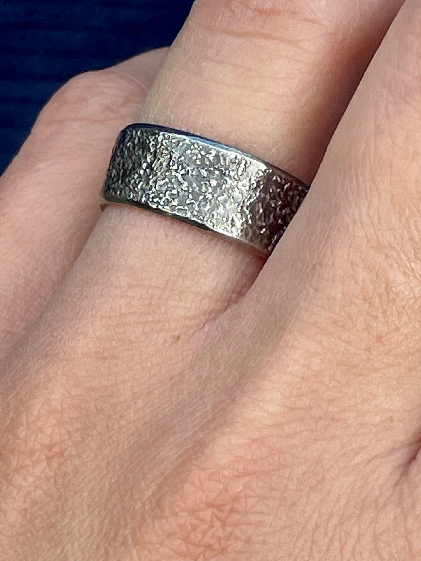 Unisex handmade wedding band- Textured, reticulated Silver. One of a kind, Hallmarked by the Birmingham Assay Office