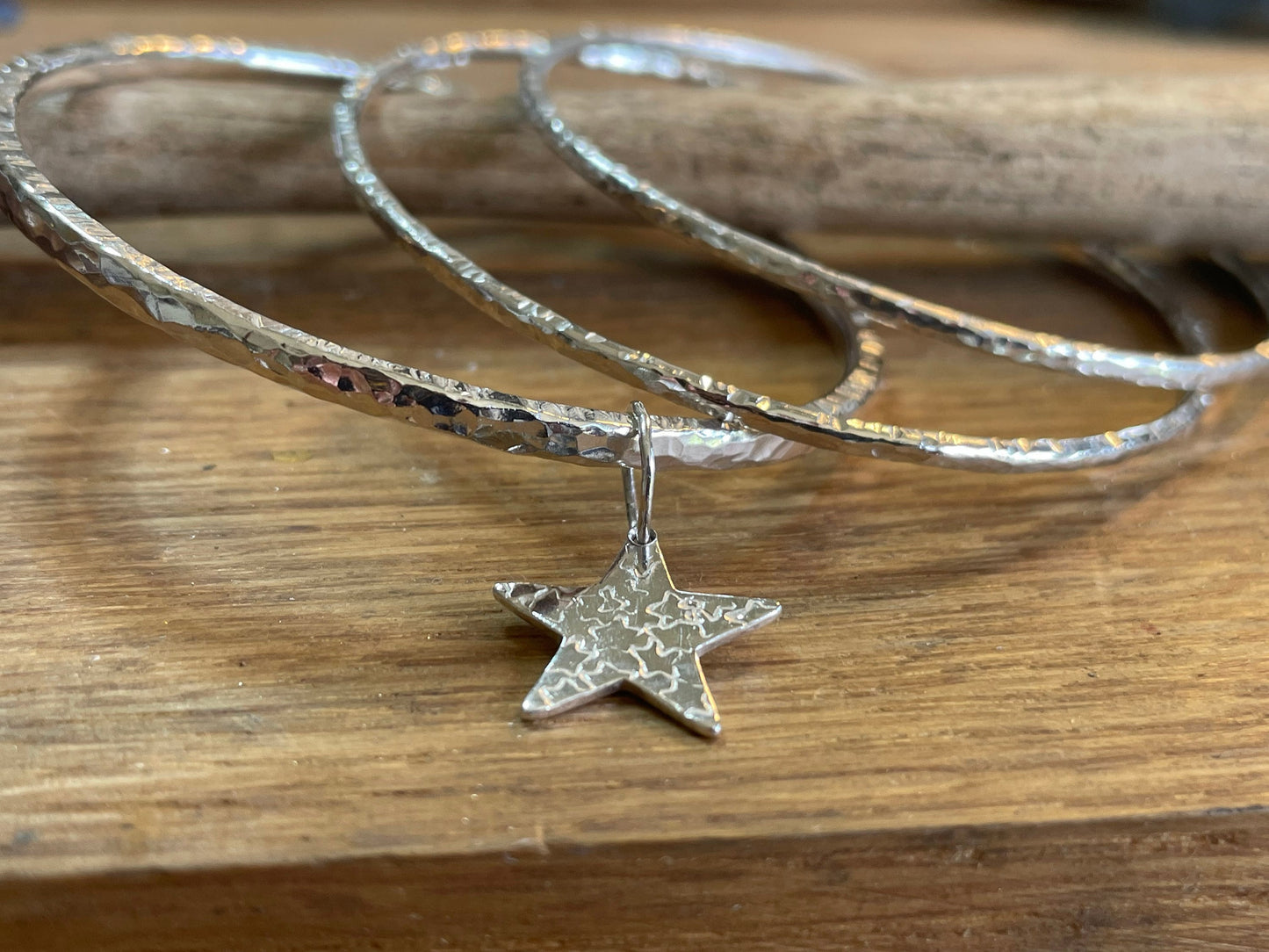 Handmade Hammered Silver Bangle with Personalised charms