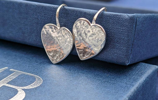 Handmade Hammered  Sterling Silver Heart earrings
