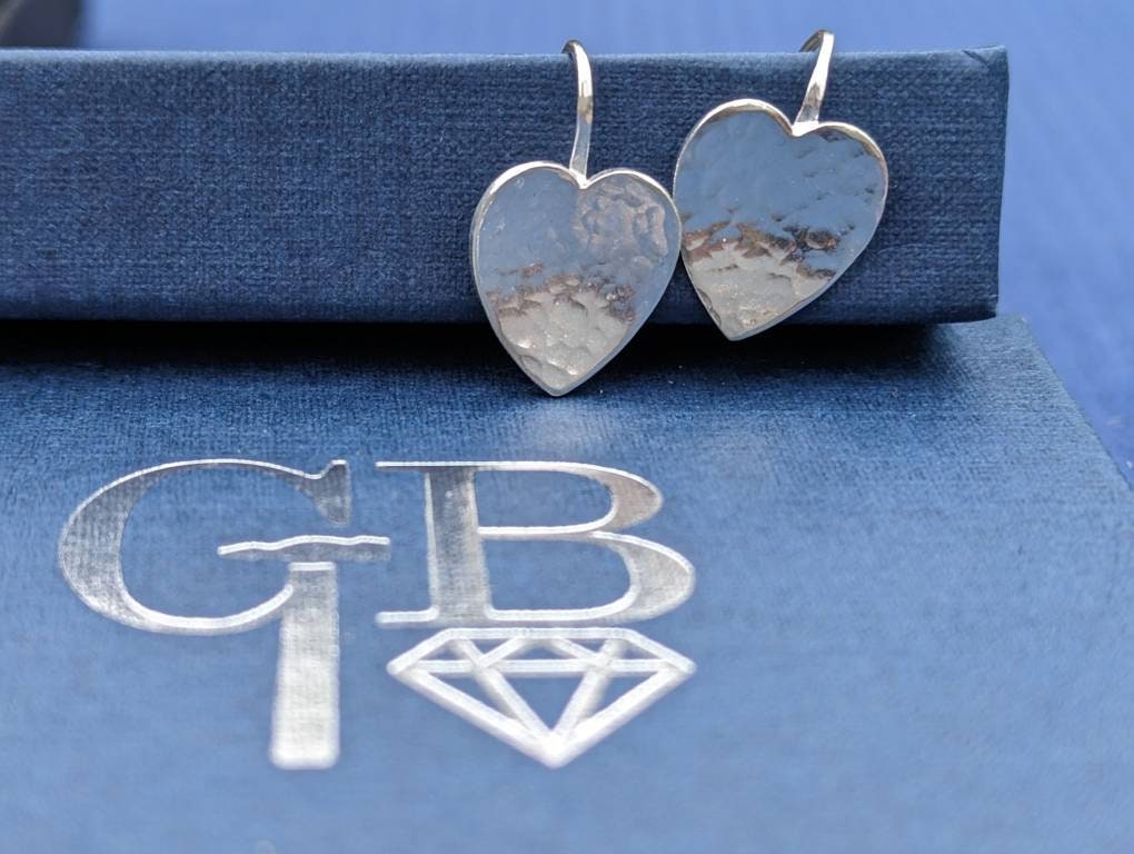 Handmade Hammered  Sterling Silver Heart earrings